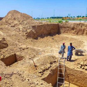 Da Visioners Arcade I ground labour construction work showing foundation development of modern real estate project in Pakistan