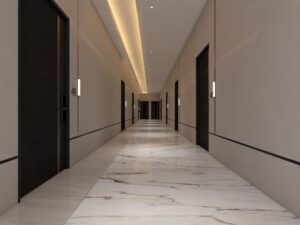 Da Manara apartment corridor with modern interior design, elegant lighting, and luxury residential lifestyle in Pakistan.